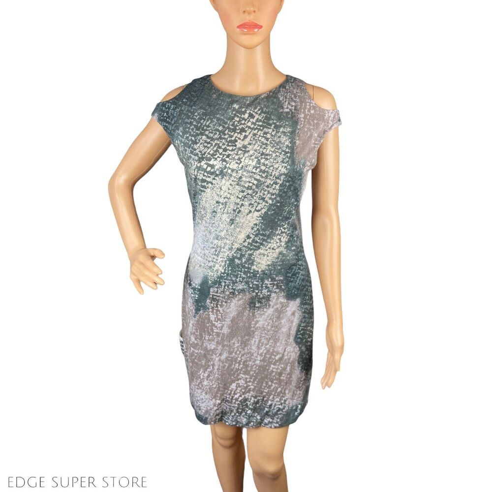 Cut 25 Dark Green Brown Cut Out Off The Cold Shoulder Modal Stretch Dress Size 4